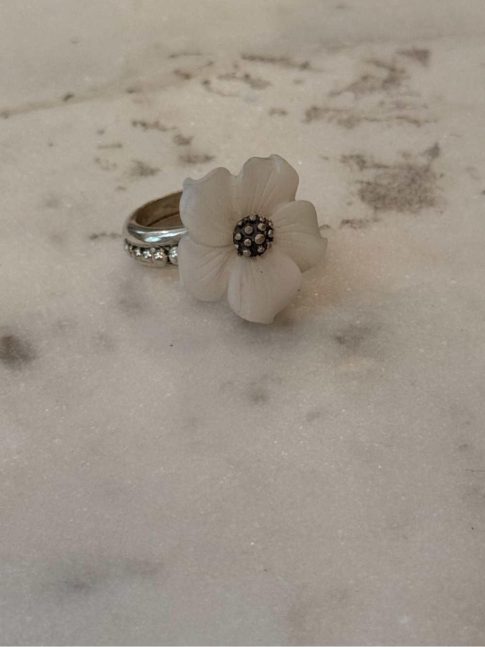 Stephen Dweck Sterling Silver Carved mother of pearl Flower Ring